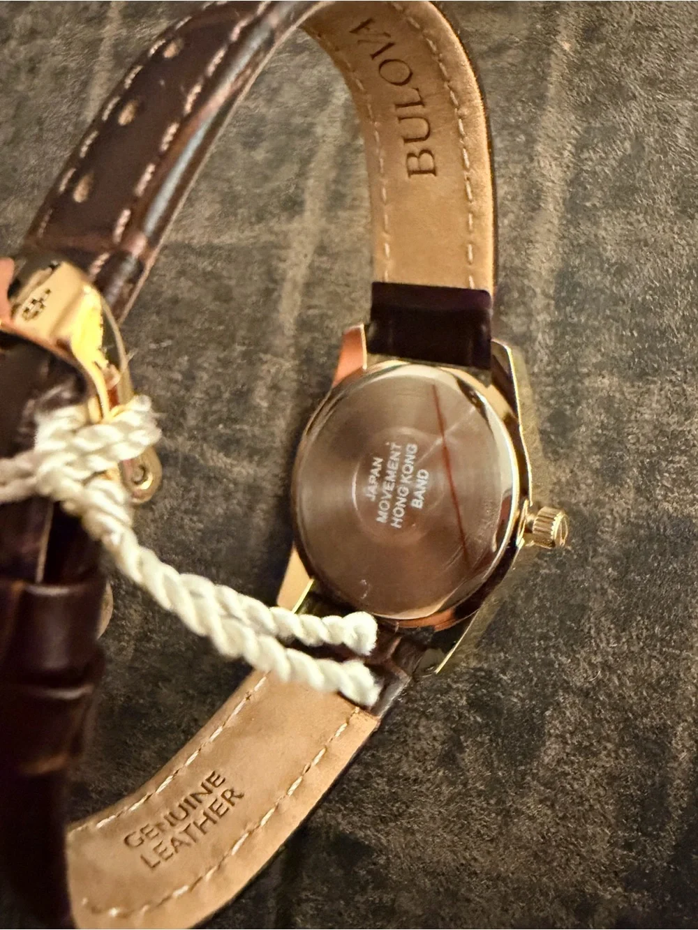 Bulova Gold-Tone Women's Watch with White Dial and Brown Leather Strap